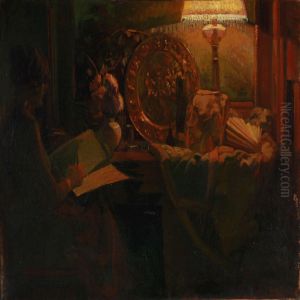Interior With A Woman Writing by Gerhard Lichtenberg Blom