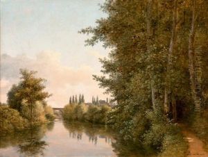 Bord De Riviere, Au Loin La Ville De Mortagne by Alexandre Pau de Saint Martin