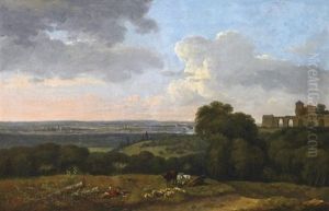 Weite Landschaft Mit Burganlage Und Staffagefiguren by Alexandre Pau de Saint Martin