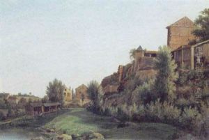 Fransk Landskab Med Hojtliggende Huse Ved Et Vandlob by Alexandre Pau de Saint Martin