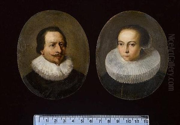 Portraits Of A Lady And Gentleman, Both Wearing Black Doublets And White Ruffs (pair) - view 1