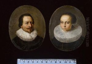 Portraits Of A Lady And Gentleman, Both Wearing Black Doublets And White Ruffs (pair) by Christoph Paudiss
