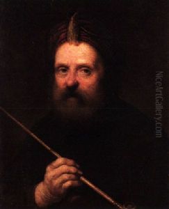 Portrait Of A Bearded Man Wearing A Turban, Holding A Long Clay Pipe