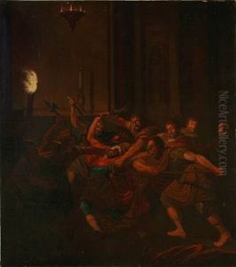Knud Den Helliges Drab I Sankt Albani Kirke I Odense I Ar 1086 (the Murder Of King Canute The Holy Of Denmark In St. Albani Church) (study) by Erik Pauelsen