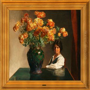 An Interior With Awoman At A Flower Bouquet