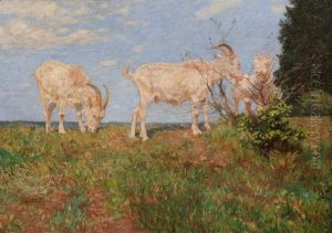 Browsing Goats In A Summer Landscape by Ernst Paul