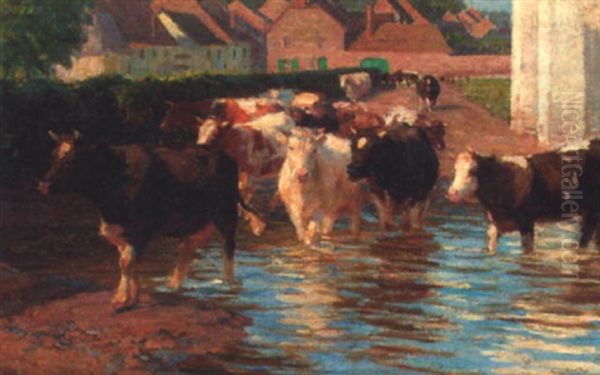 Cattle Fording A River - view 1