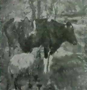 Hirtin Mit Kuhn Und Schaf Im Wald by Ernst Paul