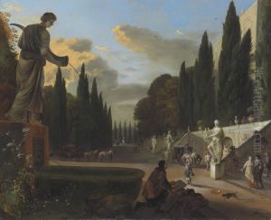 An Elegant Garden With An Artist Sketching by Jan Blom