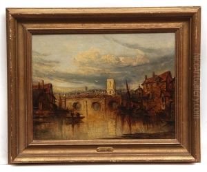 Riverside Town With Bridge