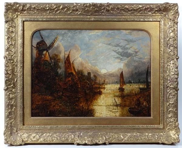 A Romantic East Anglian River Scene By Moonlight - view 1
