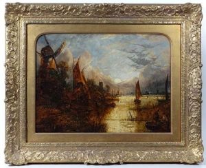 A Romantic East Anglian River Scene By Moonlight