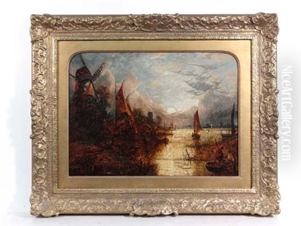 A Romantic East Anglian River Scene By Moonlight - view 1