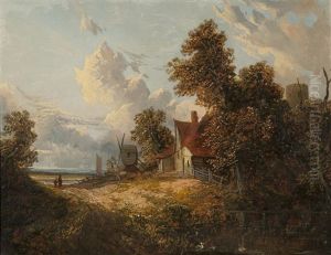 Tavern With Church (+ Cottage And Windmill; Pair)