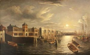 The Thames By Moonlight With The Tower Of London In The Distance by Joseph Paul