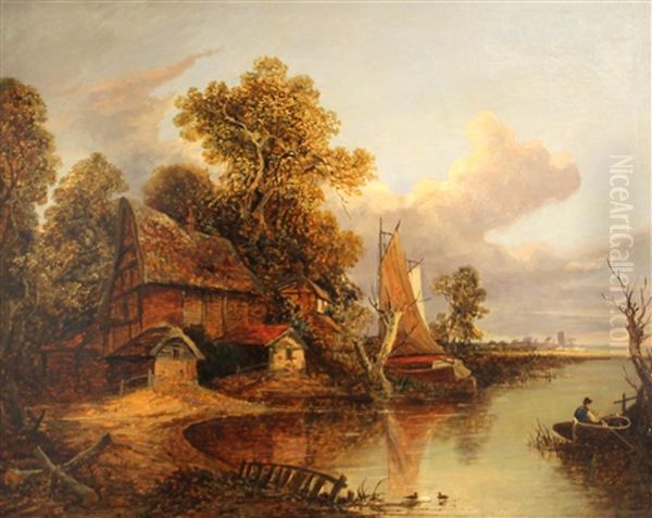 A Cottage By A River With Boats And Figures - view 1