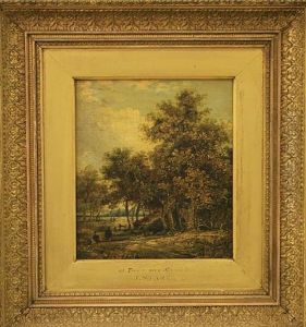 Figures In A Wooded Landscape (pair) by Joseph Paul