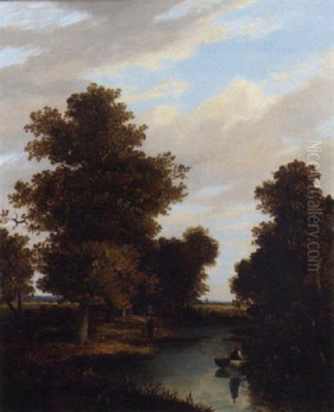 Figures In A Wooded River Landscape - view 1