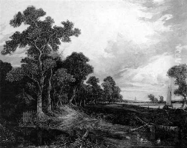 Wooded Landscape With A Barge On A River - view 1