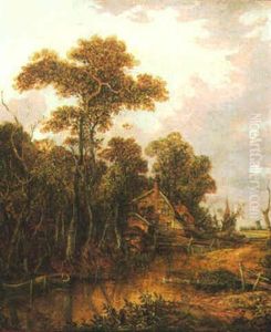 Rural Landscape With Cottage By A River by Joseph Paul