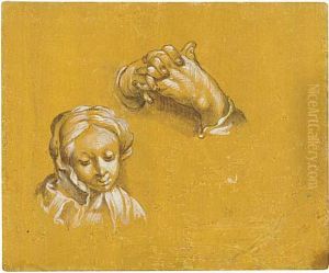 Study Of A Woman's Head And Clasped Hands