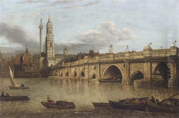 A View Of Old London Bridge Looking Towards Monument And The Church Of St. Magnus - view 1