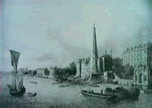A View Of The Thames Near York Buildings Showing The Shot   Tower And Westminster Abbey Beyond