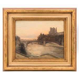 El Puente De Carrousell Y El Louvre En Paris by Francisco de Paula Mendoza