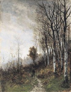 Jager Met Hond Aan De Rand Van Het Bos by Charles Pauli