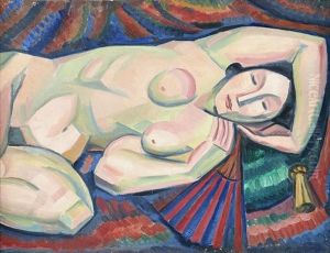 Naken Modell Med Solfjader by Georg Pauli