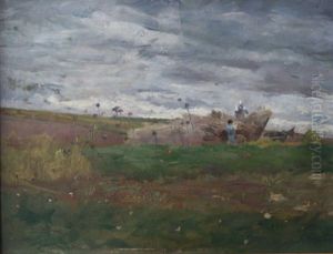 Scene De Fenaison (+ Portrait De Jeune Fille, Verso) by Georg Pauli