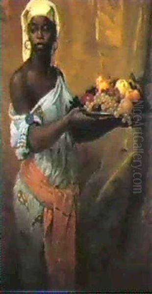 A Negress Holding A Salver Of Fruit - view 1