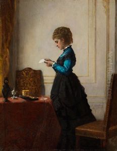 Junge Frau Vor Einem Fenster Bei Der Lekture Eines Briefes by Fritz Paulsen