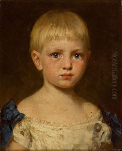 Paar Kinderportraits: Madchen Mit Roter Schleife Und Korallenkette, Blondes Madchen Mit Ruschenkleid (pair)