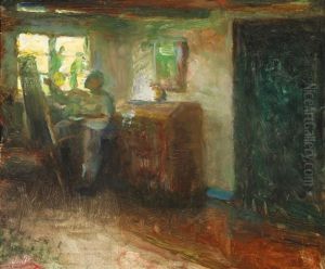 The Artist Seated At His Easel by Julius Paulsen