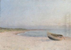 Coastal View With A Dinghy Drawn Up On The Beach
