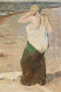 A Woman Changing On The Beach