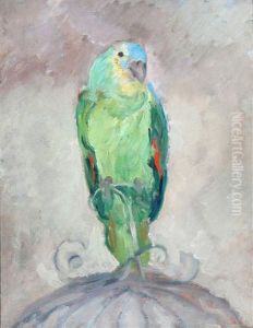 A Parrot Sitting On Top Of Its Cage by Julius Paulsen