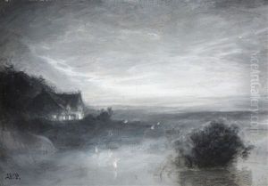 Landscape With A Farm At Dusk by Julius Paulsen