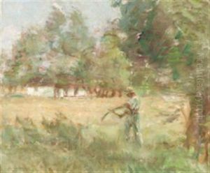 A Farmer Harvesting With A Scythe
