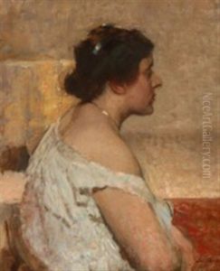 Profile Portrait Of A Woman Wearing A White Dress And A Blue Hair Buckle Profile Portrait Of A Woman Wearing A White Dress And A Blue Hair Buckle