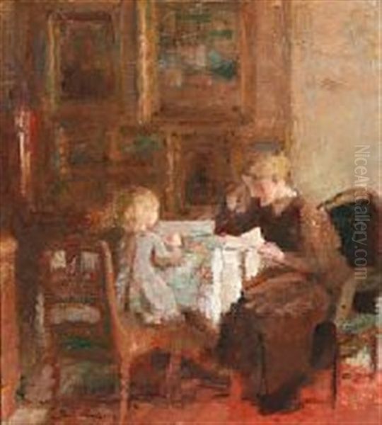 A Mother And Her Daughter Sitting At A Tablecloth - view 1