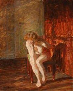 A Female Nude Sitting On A Stool