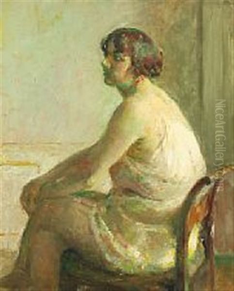 Portrait Of A Woman Sitting On A Chair - view 1