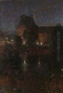 Late Evening In Paris With A View Towards Louvre by Julius Paulsen