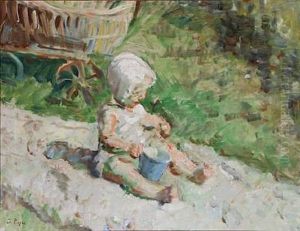 The Artist's Grandson, Hans Julius, Sitting In The Garden by Julius Paulsen