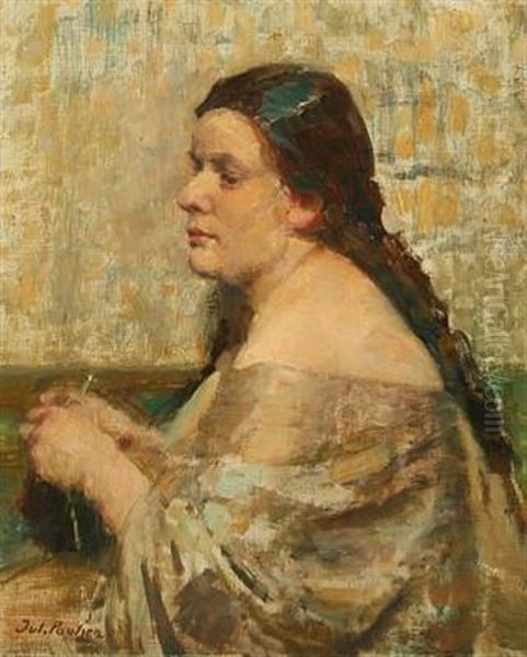 Knitting Woman In A Grey Dress - view 1