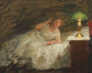Reclining Woman In The Glow Of The Lamp by Julius Paulsen