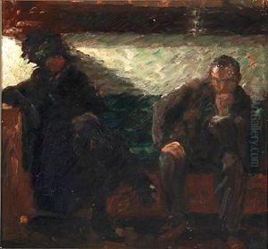 The Painter Niels Hansen And Mrs. Yrsa Lundstrom, Married To Painter Vilhelm Lundstrom, Sitting On A Sofa by Julius Paulsen