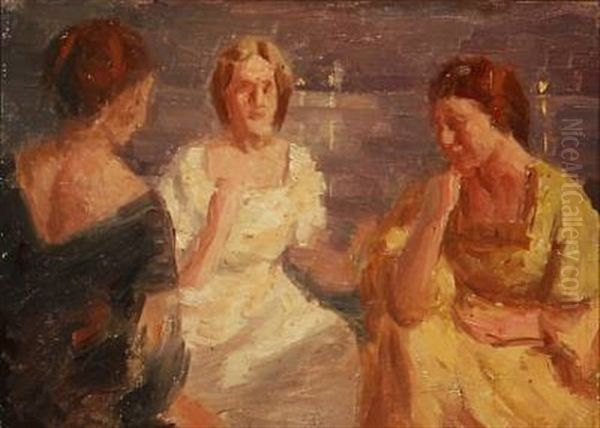 Unge Kvinder. Fra Venstre: Karen Bramsen, Derefter Kunstnerens Hustru Esther F. Lange Og Johanne Munch-petersen - view 1